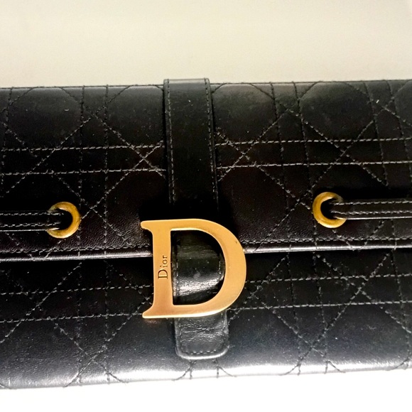 Christian Dior Cannage Vintage Wristlet Clutch Wallet  Black Leather (AUTHENTIC) - Picture 3 of 12